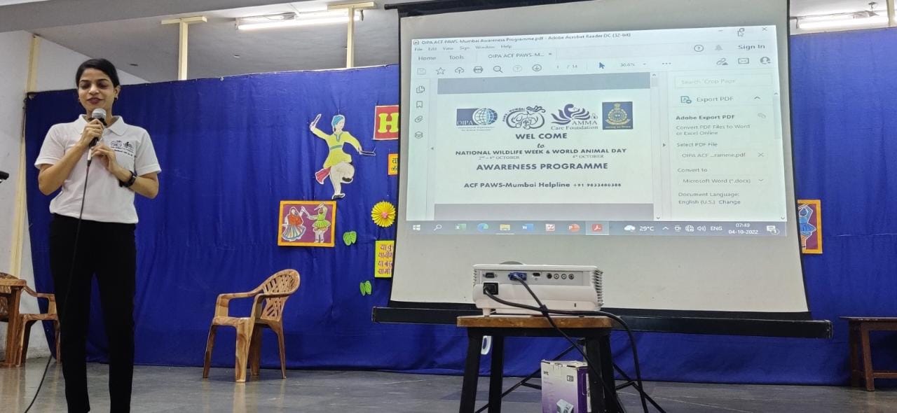 OIPA INDIA MAHARASHTRA CELEBRATES WILDLIFE WEEK AND WORLD ANIMAL DAY WITH STUDENTS AND TEACHERS